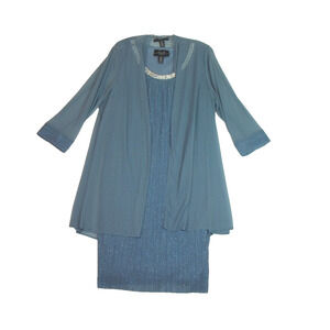 R&M Collection Womens Blue Sleeveless Sheath Beaded Rhinestone Dress w/Jacket 16